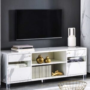 Ben Company Vittoria White Marble Finish Italian Plasma TV Cabinet