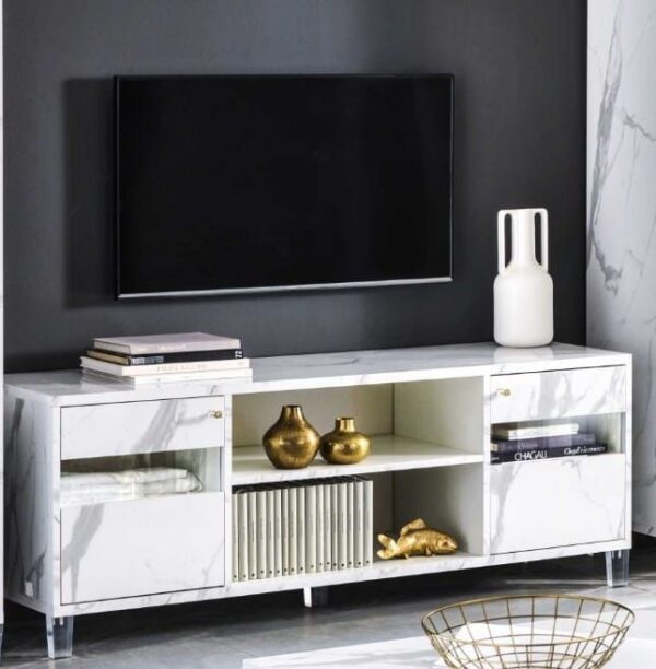 Ben Company Vittoria White Marble Finish Italian Plasma TV Cabinet