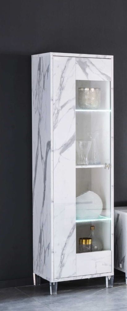 Ben Company Vittoria White Marble Finish Italian 1 Door Vitrine