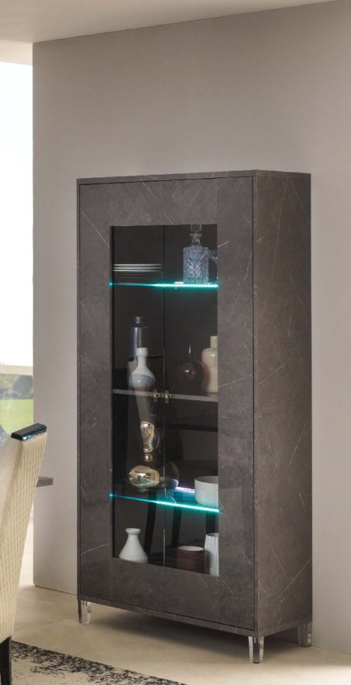 Ben Company Vittoria Grey Marble Finish Italian 2 Door Vitrine