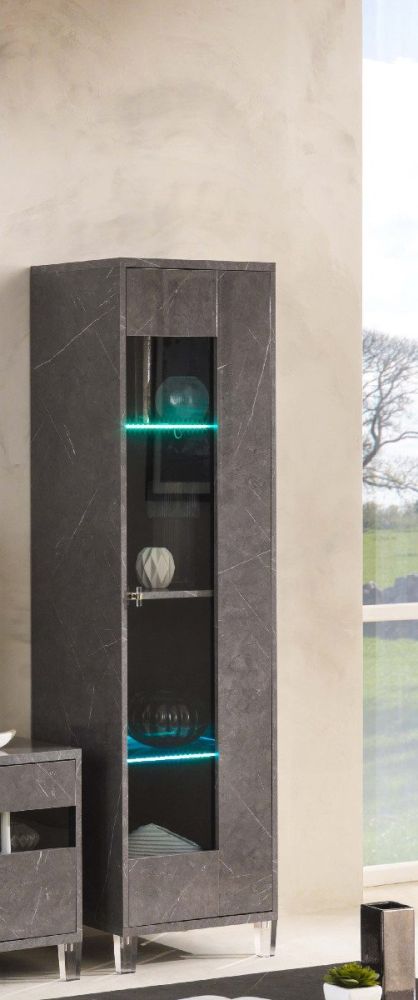 Ben Company Vittoria Grey Marble Finish Italian 1 Door Vitrine