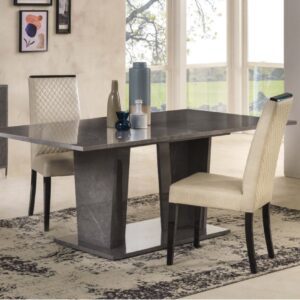 Ben Company Vittoria Grey Marble Finish Italian Extension Dining Table with 4 Trap Dining Chair