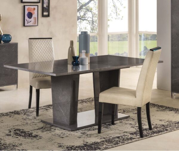Ben Company Vittoria Grey Marble Finish Italian Extension Dining Table with 4 Trap Dining Chair