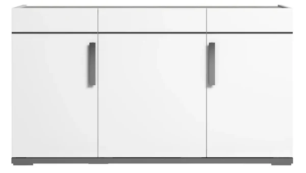 Modern Mara White 140cm Medium Buffet 3 Door Sideboard with Metal Handle