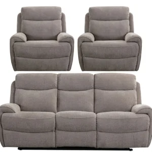 Aurelia Oatmeal Fabric 3+1+1 Recliner Sofa Set