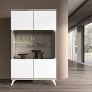 Modern Treviso White Italian 2 Glass Door Vitrine