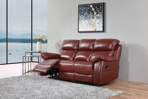 Laketown Burgundy Leather 2/3 Seater Recliner Sofa And Arm Chair