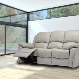 Stephen Pearl Grey Leather 2/3 Seater Recliner Sofa And Arm Chair