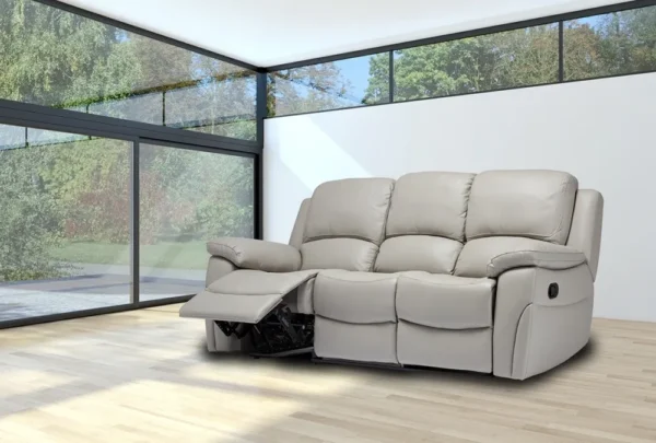 Stephen Pearl Grey Leather 2/3 Seater Recliner Sofa And Arm Chair