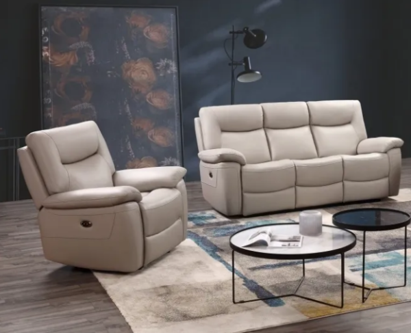Adelino Pearl Grey Leather 3+1+1 Recliner Sofa Set