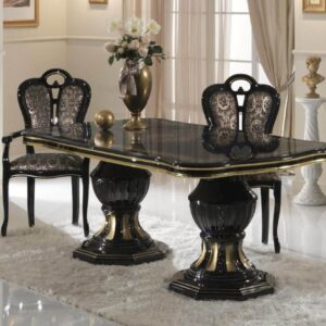 Ben Company Betty Black and Gold Finish Italian Dining Table With 6 Chairs