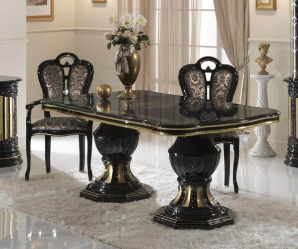Ben Company Betty Black and Gold Finish Italian Dining Table With 6 Chairs