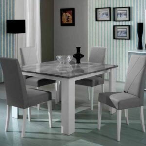 Ben Company Stella White and Grey Finish Italian Square Dining Table With 4 Chairs