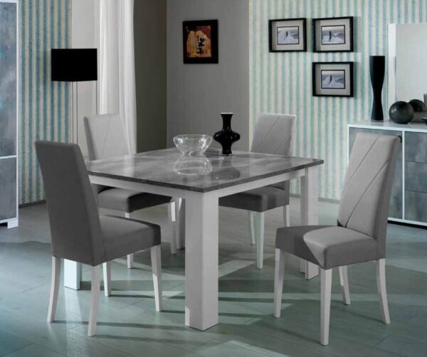 Ben Company Stella White and Grey Finish Italian Square Dining Table With 4 Chairs