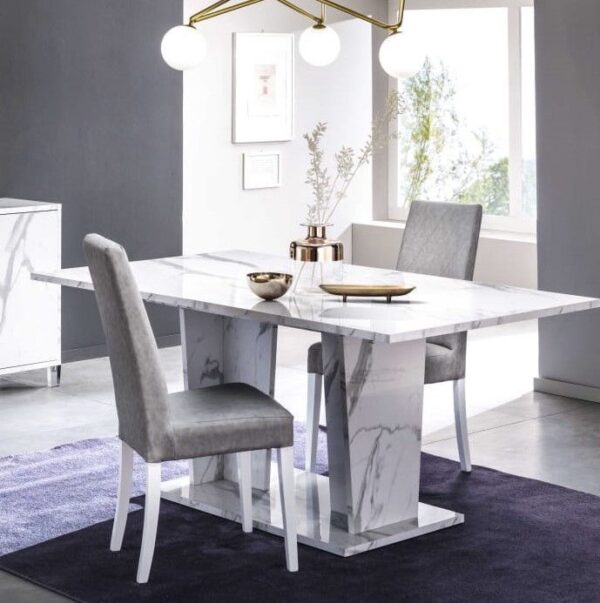 Ben Company Vittoria White Marble Finish Italian Extension Dining Table with 6 Dining Chair