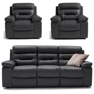 Irvington Dark Grey Italian Leather 3+1+1 Recliner Sofa Set