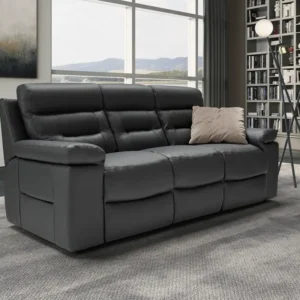 Irvington Dark Grey Italian Leather 3 Seater Recliner Sofa