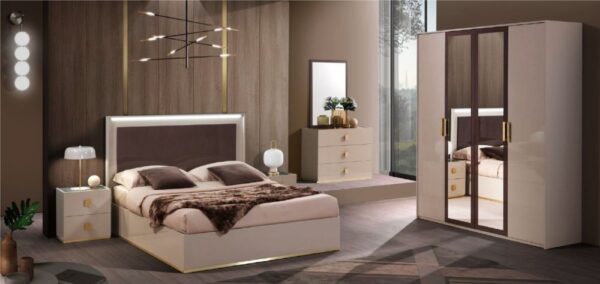 H2O Design Gilda Pearl Bronze Italian Bedroom Set with 4 Door Wardrobe