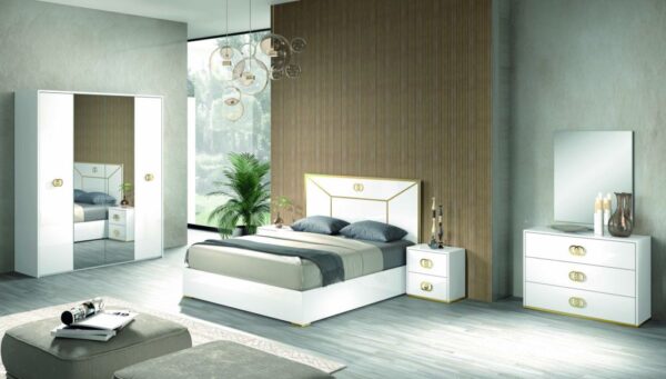 H2O Design Vogue White Italian Bedroom Set with 4 Door Wardrobe