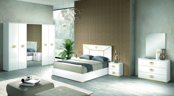 H2O Design Vogue White Italian Bedroom Set with 6 Door Wardrobe