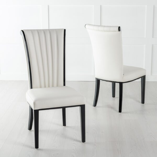 Ramona White Leather Large High Back Dining Chair with Black Legs