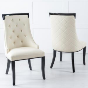 Torino Cream Leather Large High Back Dining Chair with Black Legs