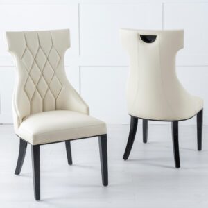 Tremiti Cream Leather Large High Back Dining Chair with Black Legs