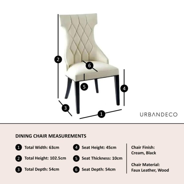 Tremiti Cream Leather Large High Back Dining Chair with Black Legs - Image 4