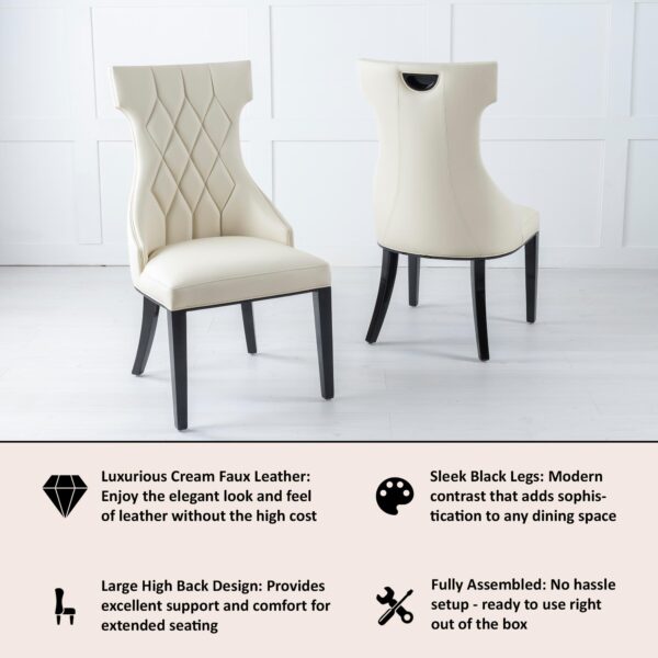 Tremiti Cream Leather Large High Back Dining Chair with Black Legs - Image 5