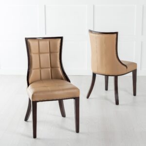 Zanetti Taupe Leather Dining Chair with Brown Legs