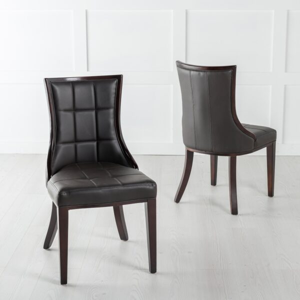 Zanetti Taupe Leather Dining Chair with Brown Legs - Image 3