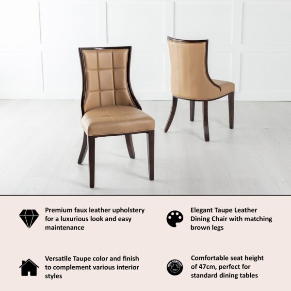Zanetti Taupe Leather Dining Chair with Brown Legs - Image 5