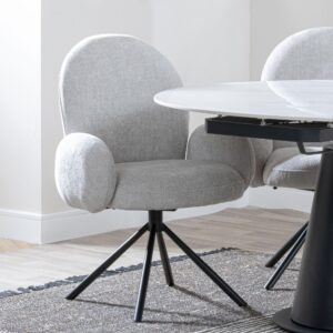 Lugo Grey Fabric Swivel Dining Armchair with Black Legs