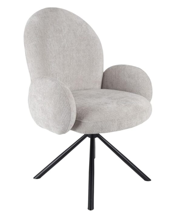 Lugo Grey Fabric Swivel Dining Armchair with Black Legs - Image 2