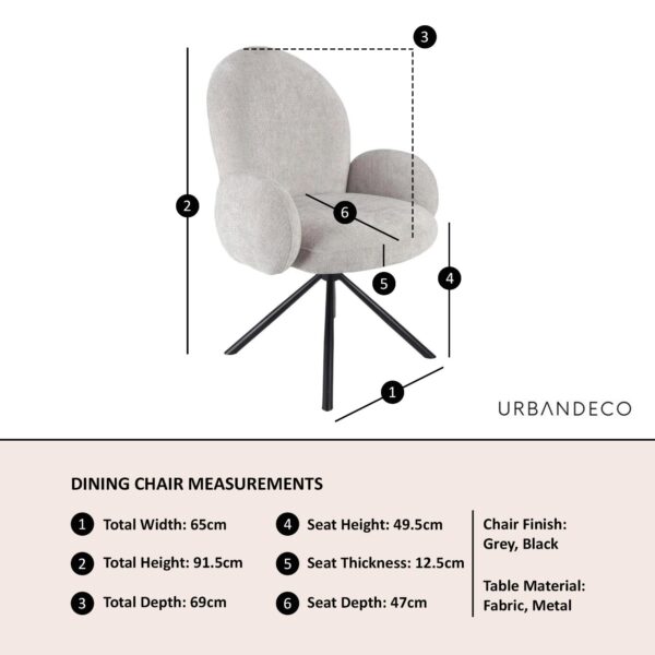 Lugo Grey Fabric Swivel Dining Armchair with Black Legs - Image 8