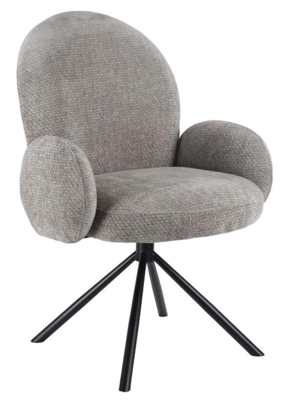 Lugo Grey Fabric Swivel Dining Armchair with Black Legs - Image 5