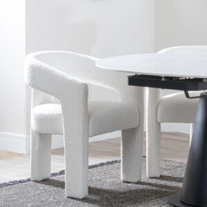 Macy Grey Boucle Fabric Dining Armchair