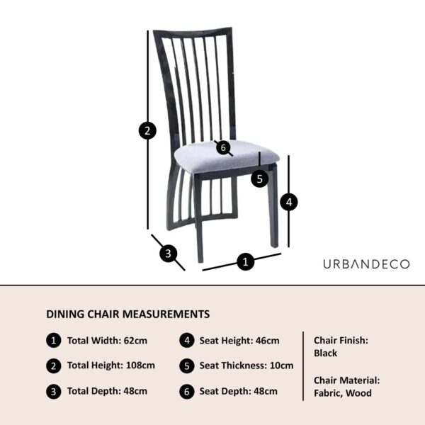 Venito Black High Gloss Slatted Back Dining Chair With Grey Seat Pads - Image 6