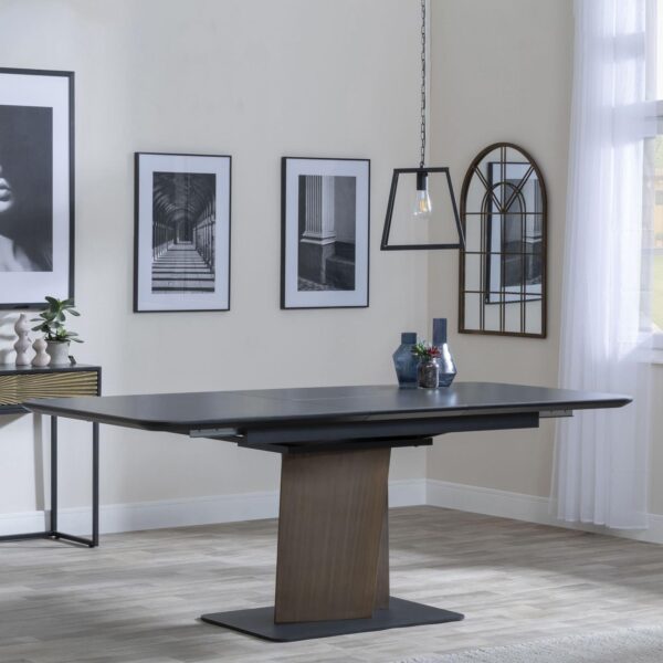 Gino Black Ceramic Extending Dining Table With Bronze Pedestal Base 160cm - 200cm