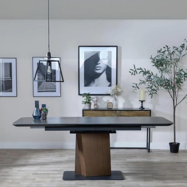 Gino Black Ceramic Extending Dining Table With Bronze Pedestal Base 160cm - 200cm - Image 2