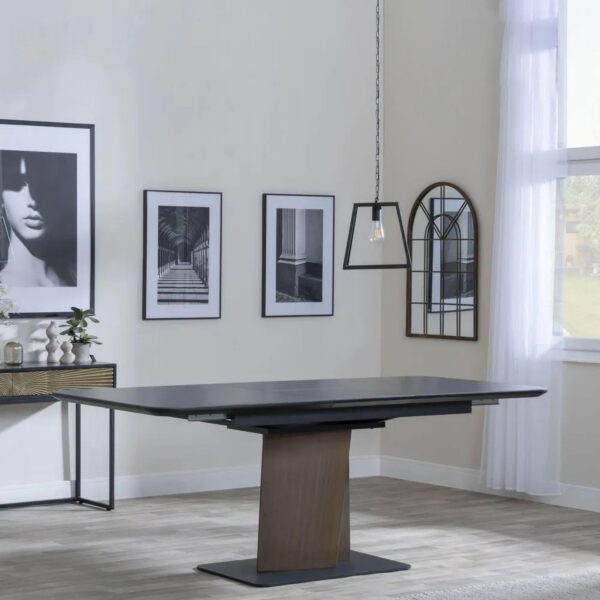 Gino Black Ceramic Extending Dining Table With Bronze Pedestal Base 160cm - 200cm - Image 3