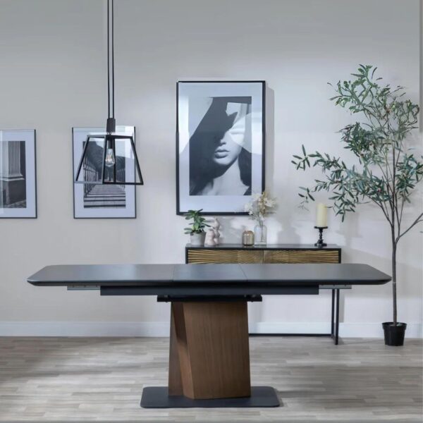 Gino Black Ceramic Extending Dining Table With Bronze Pedestal Base 160cm - 200cm - Image 4