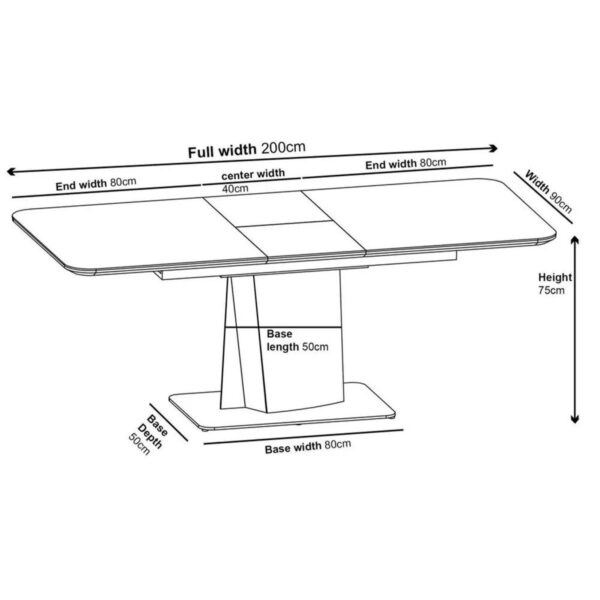 Gino Black Ceramic Extending Dining Table With Bronze Pedestal Base 160cm - 200cm - Image 7