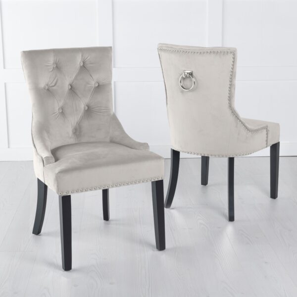 Monte KnockerBack Velvet Fabric Dining Chair with Black Legs