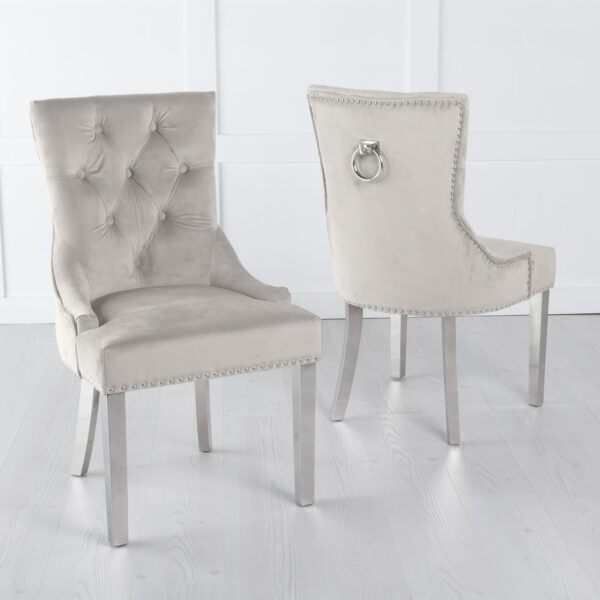 Monte KnockerBack Velvet Fabric Dining Chair with Chrome Legs