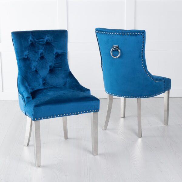 Monte KnockerBack Velvet Fabric Dining Chair with Chrome Legs - Image 2