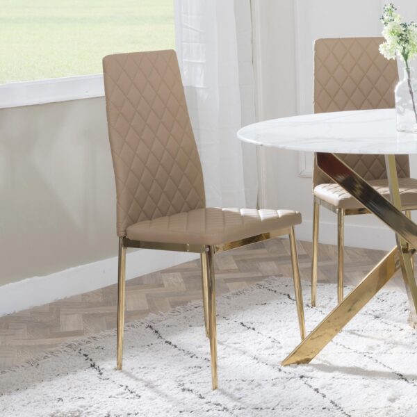 Salvo Dining Chairs Leather and Gold Metal Legs - Image 3
