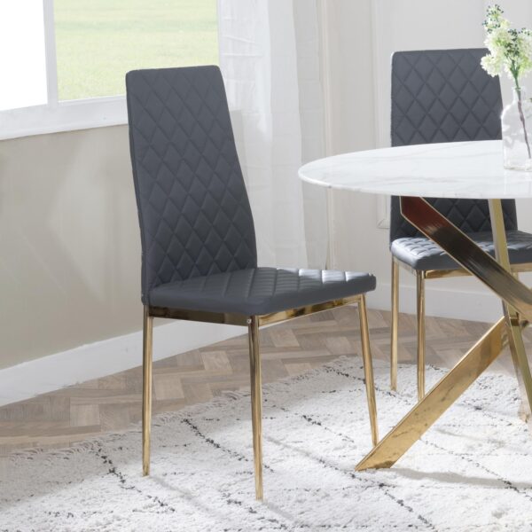 Salvo Dining Chairs Leather and Gold Metal Legs - Image 6