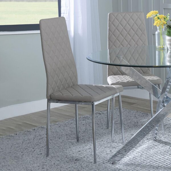 Salvo Dining Chairs in Grey Colour Leather and Chrome Metal Legs - Image 3