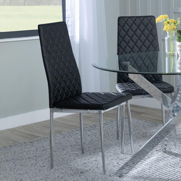 Salvo Dining Chairs in Grey Colour Leather and Chrome Metal Legs - Image 4